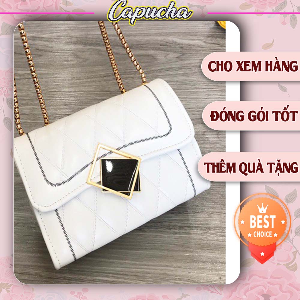 Túi xách nữ túi đeo vai đeo chéo khóa gương trần chỉ, dây xích đặc chống trộm cướp phong cách Hàn Capucha T15