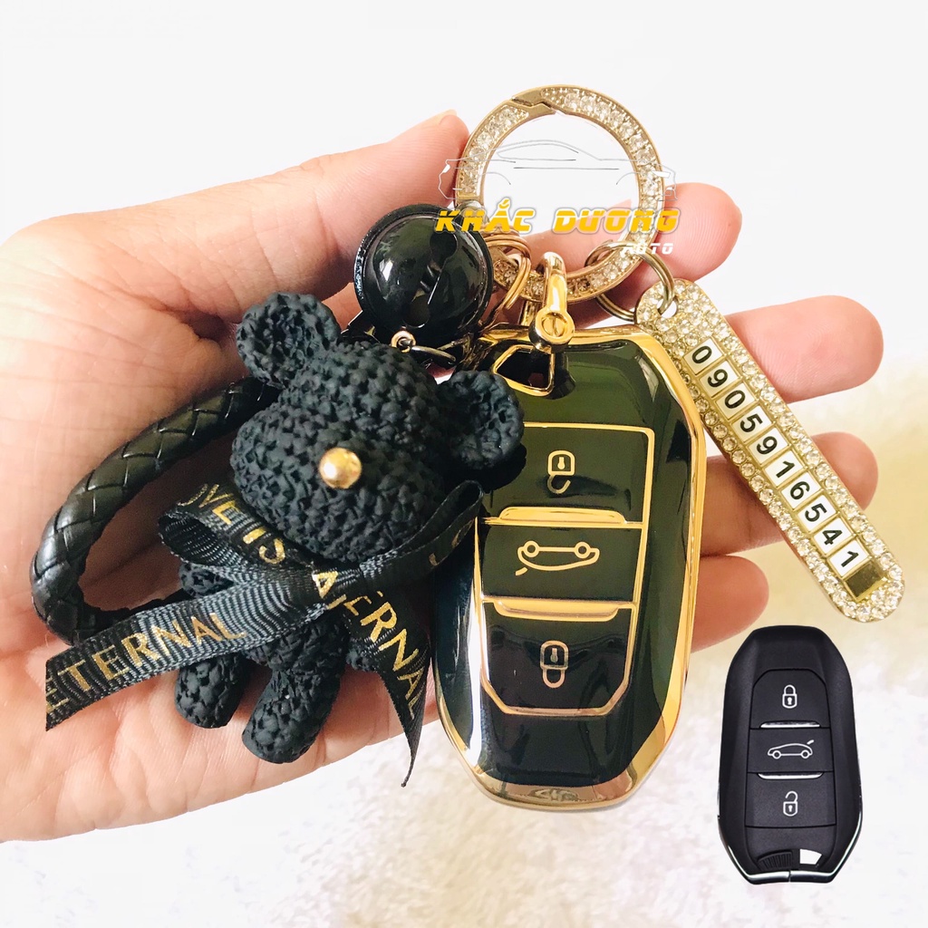 Ốp chìa khoá Peugeot 2008 3008 5008 TPU đính đá nhân tạo cao cấp sang trọng