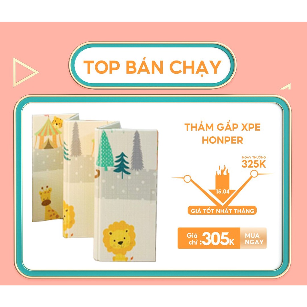 Thảm gấp XPE hàn quốc thương hiệu honper chống va đập chống xước an toàn cho bé phân phối chính hãng Bonbon Mart