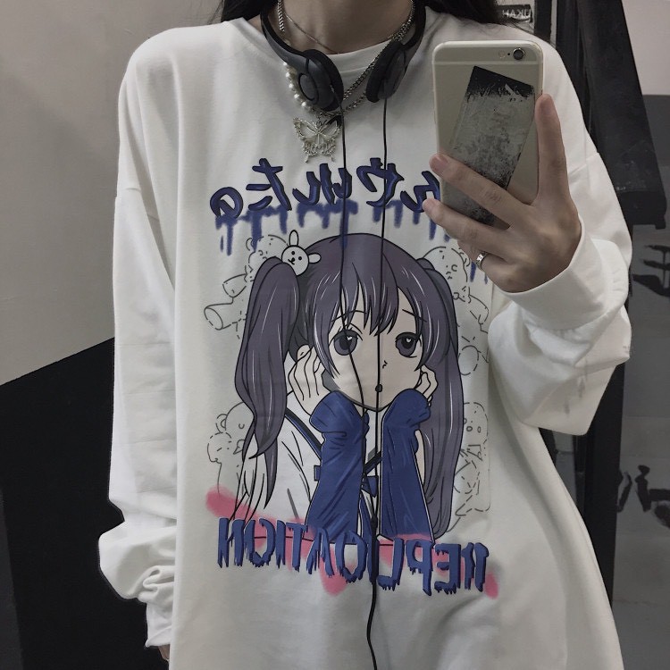 Áo thun tay dài form rộng IIEPLIOATICH NEKO.SG, Áo thun Streetwear Ulzzang SWT48