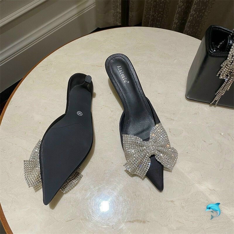 Sục gót nhọn 3cm nơ đá cao cấp