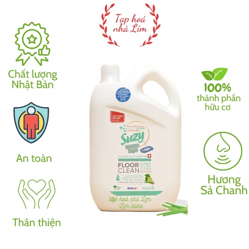Nước Lau Sàn Suzy Hương Sả Chanh 4L Diệt Khuẩn Đuổi Muỗi Chống Trơn Trượt, Thành Phần Tự Nhiên_Tạp Hóa Nhà Lim
