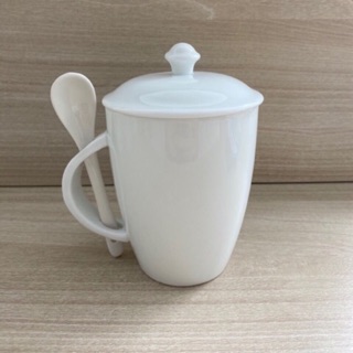 Cốc sứ Trắng Bát Tràng kèm thìa 400ml