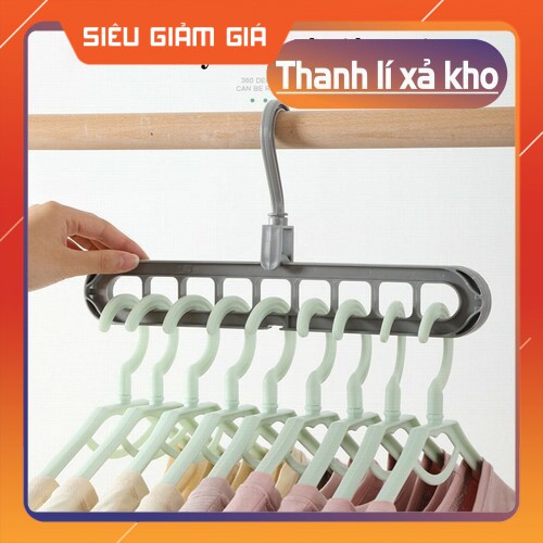 Móc phơi đồ treo quần áo 9 lỗ thông minh xoay 360 độ tiết kiệm không gian bằng nhựa màu xanh hồng trắng đen