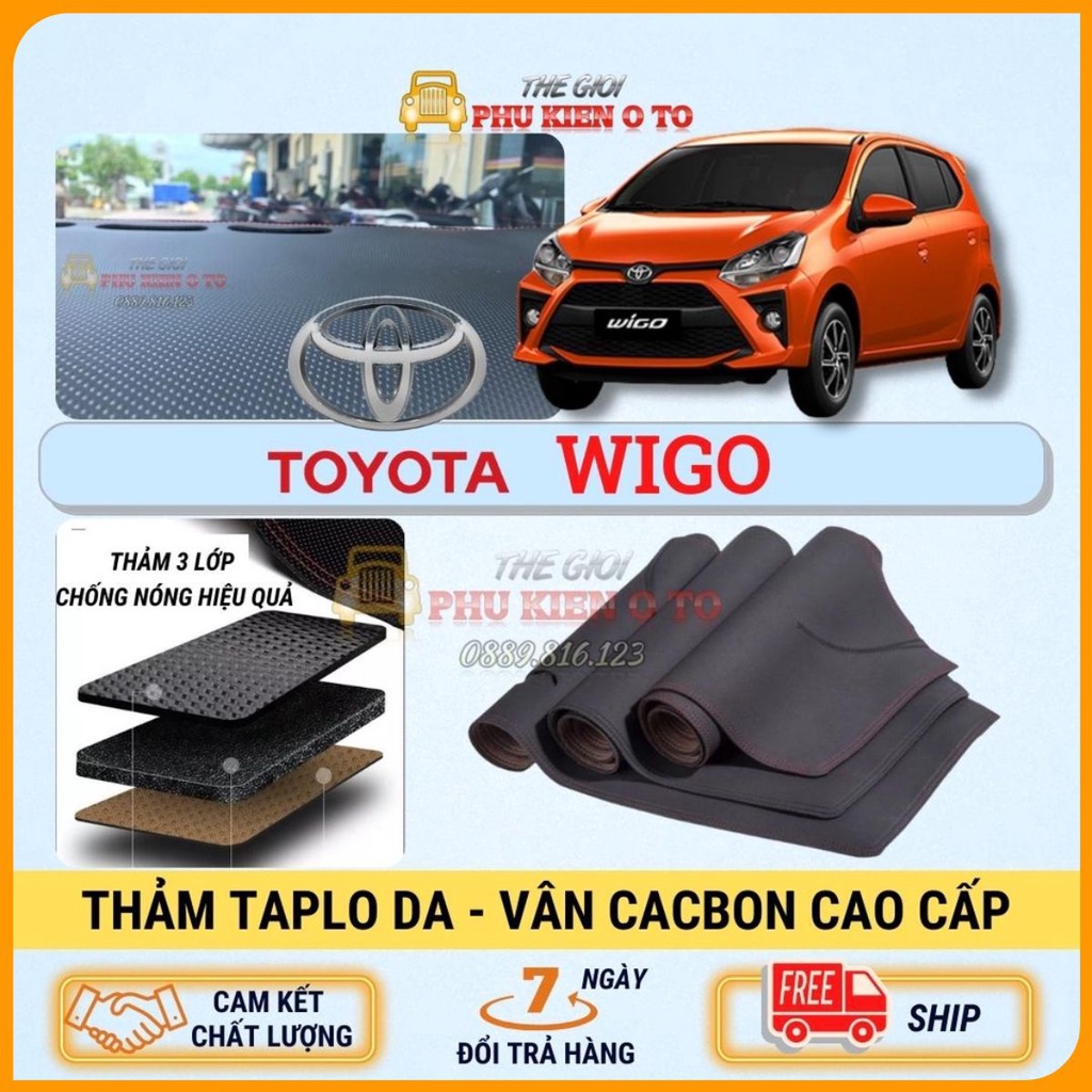 Thảm taplo Toyota Wigo 2018 - 2021 da vân Cacbon cao cấp, chống nóng ô tô hiệu quả