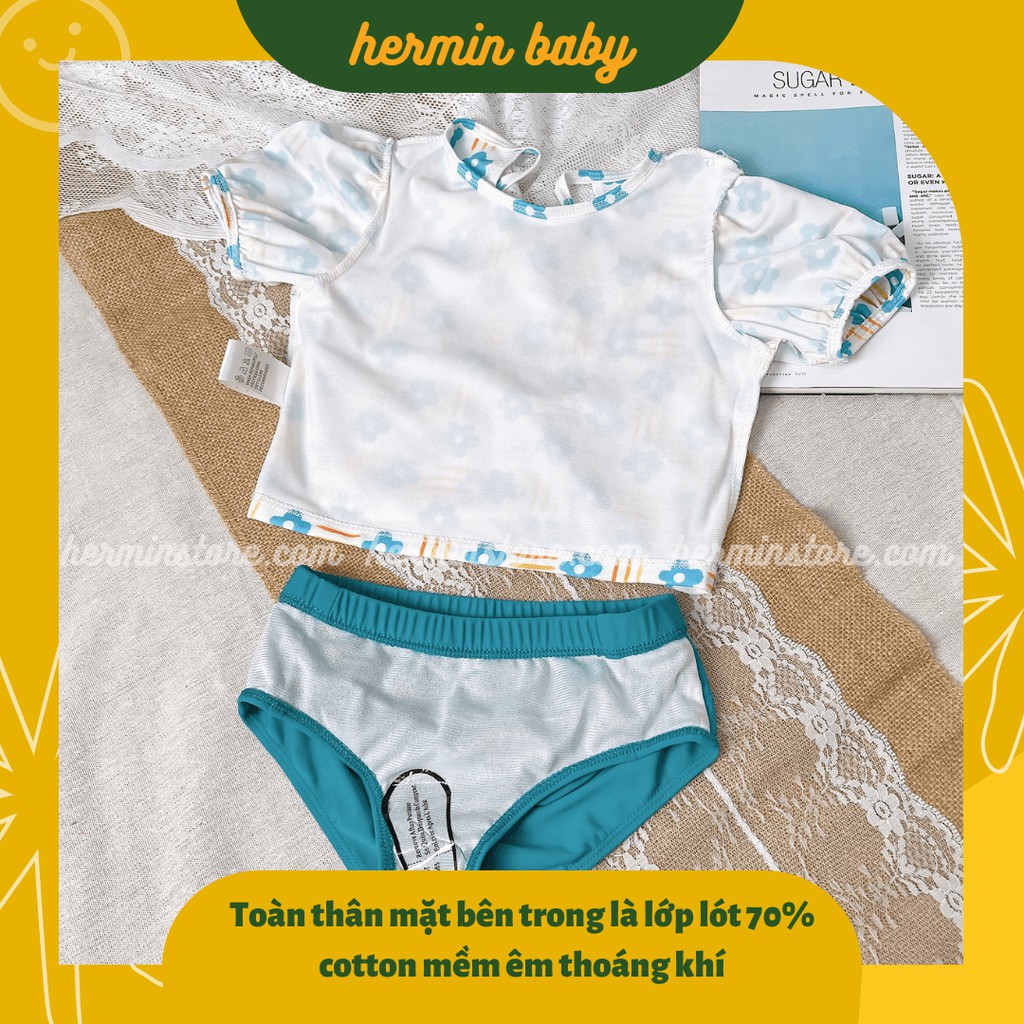 Đồ bơi bé gái - bikini bé gái 2 mảnh kèm mũ họa tiết hoa xanh siêu dễ thương - Mã BGR05