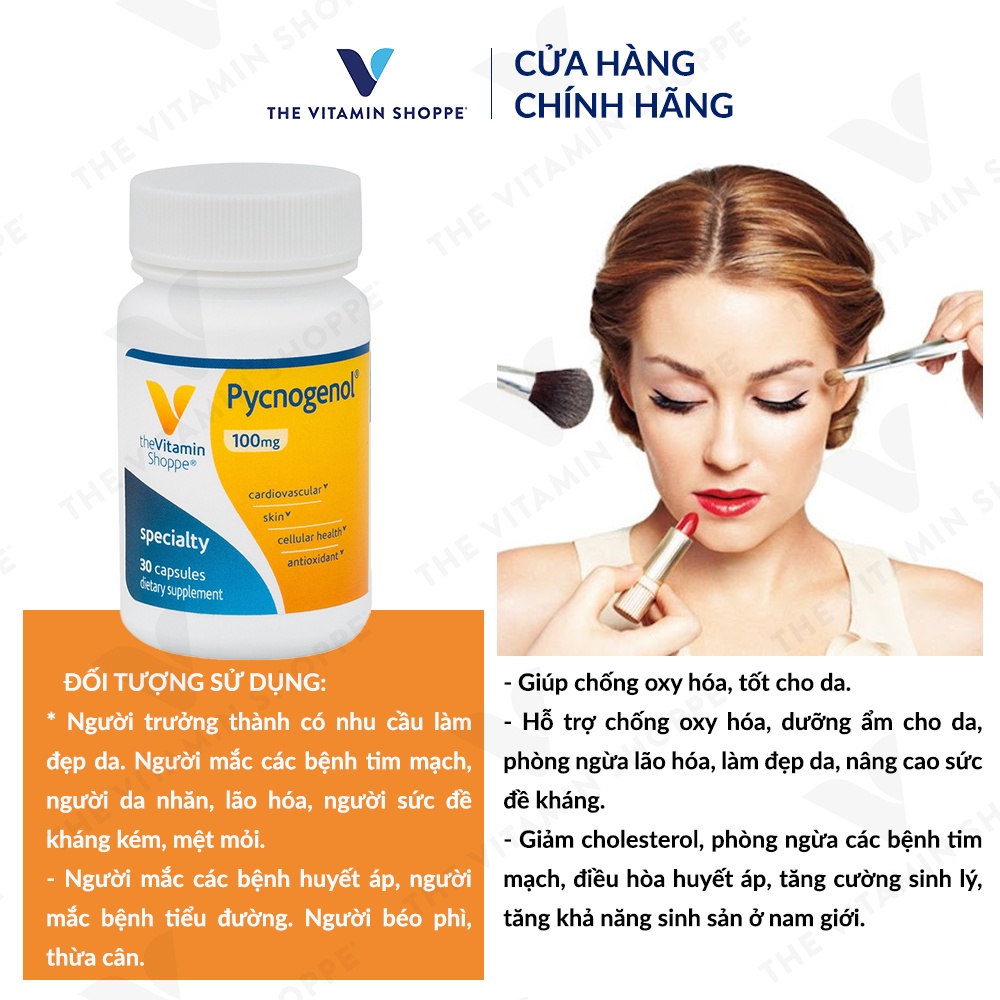 Viên uống chống oxy hóa đẹp da THE VITAMIN SHOPPE Pycnogenol 100 MG 30 viên