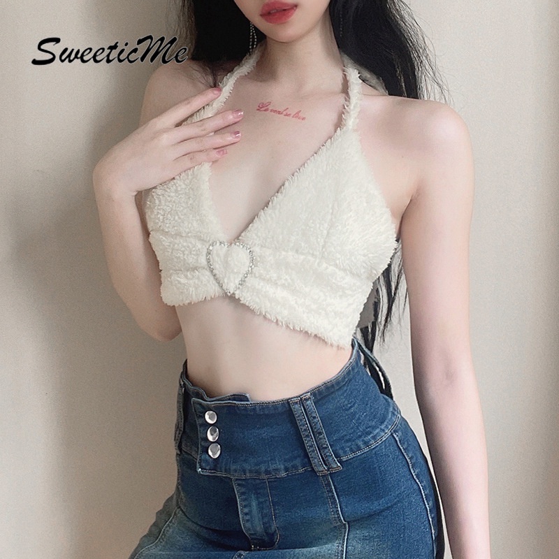 Áo kiểu yếm vải cotton đính hạt kim cương hình trái tim SweeticMe dành cho nữ thời trang 2022 | BigBuy360 - bigbuy360.vn