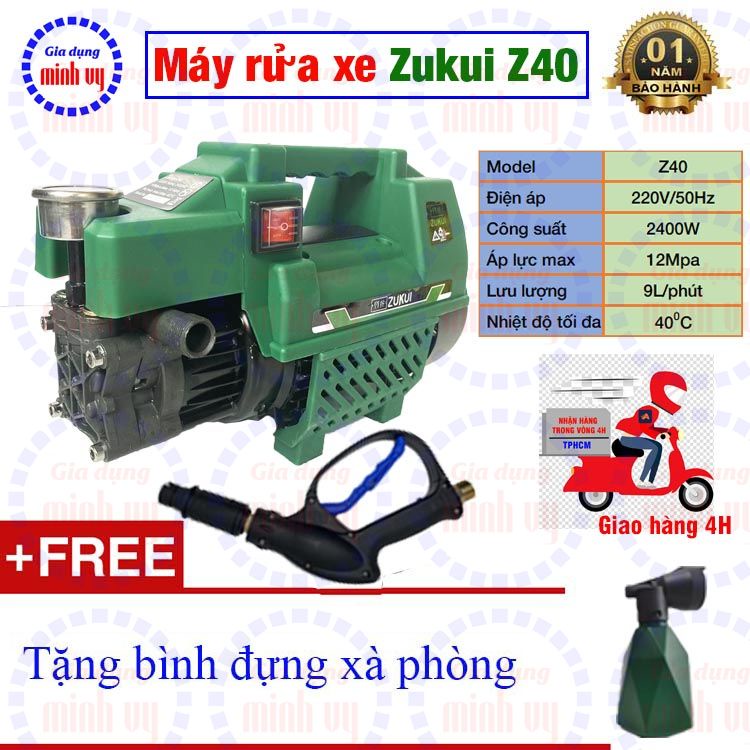 Máy xịt rửa xe mini gia đình Zukui S3-Zukui Z40 - 2000W - tự hút nước - tự động ngắt - tặng bình đựng xà phòng