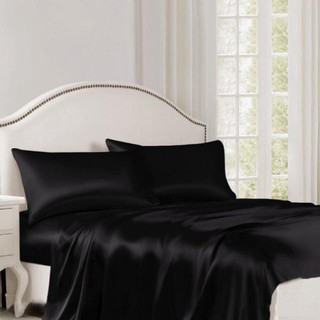 (Loại 1) Bộ Ga Gối Phi Lụa 4 Món Cao Cấp Lan Phạm Bedding - Màu Đen