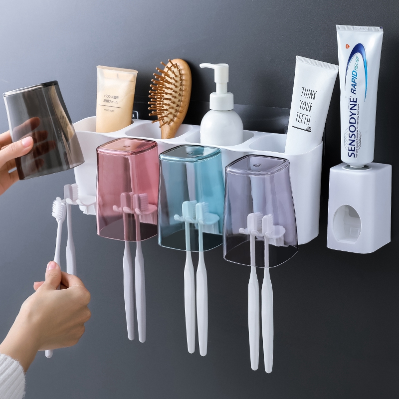 Bộ dụng cụ răng treo tường dùng trong nhà vệ sinh có tường bàn chải đánh răng, cốc nước súc miệng không đục lỗ, giá đỡ b