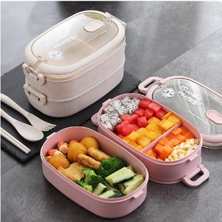 Hộp Cơm Văn Phòng 2 Tầng LÀm Từ Lúa Mạch An Toàn Cho Sức Khỏe