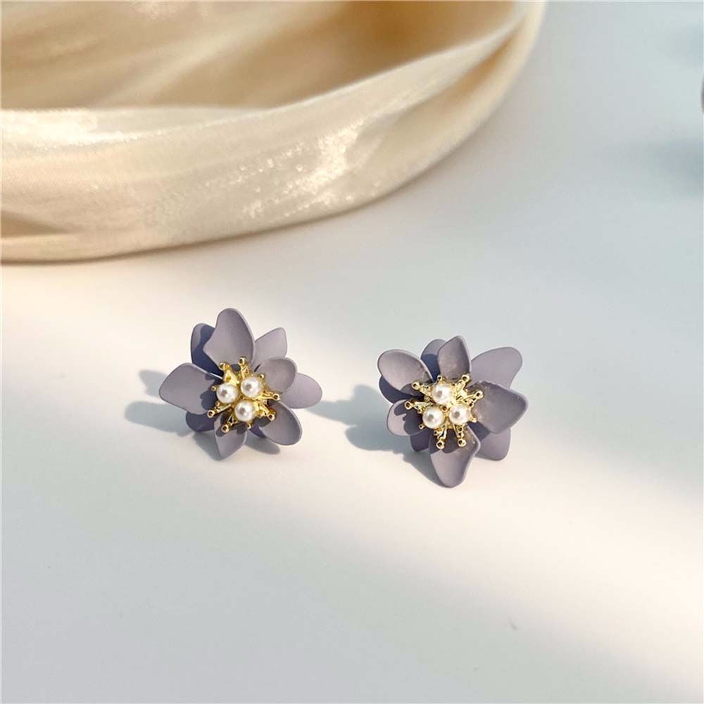 Khuyên Tai Kim Loại Hình Hoa Đính Ngọc Trai Giả Dễ Thương Phong Cách Hàn Quốc Cho Nữ