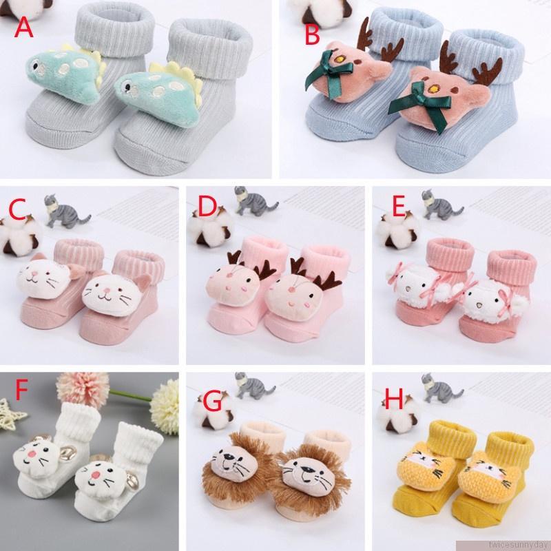 Vớ cotton cổ cao in họa tiết hoạt hình dễ thương chống trượt giữ ấm cho bé sơ sinh