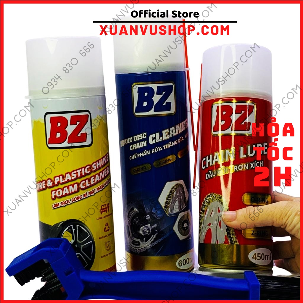 Vệ sinh dưỡng sên COMBO Dung dịch chăm sóc rửa nhông sên dĩa BZ , đánh bóng vỏ xe phục hồi nhựa nhám XUANVUSHOP
