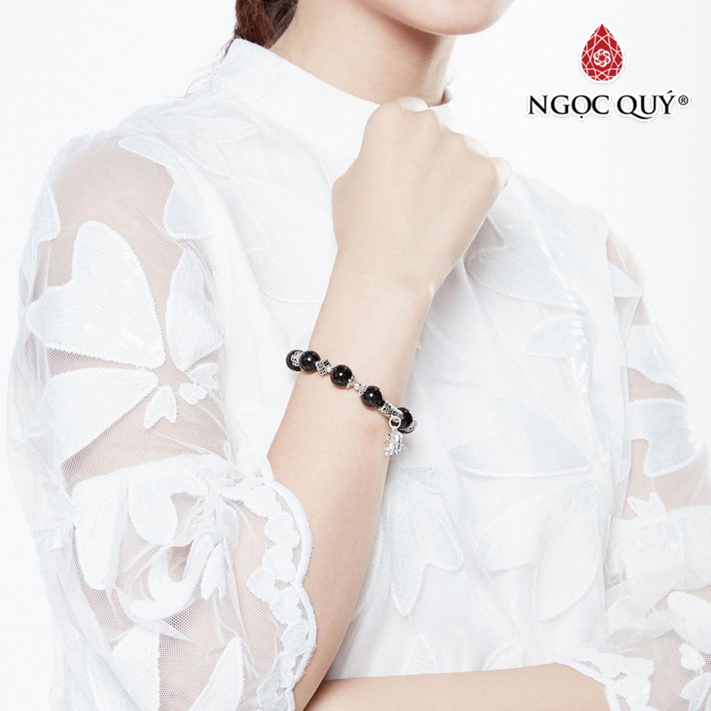 Vòng tay TA tóc đen charm bạc hạt 10mm - Ngọc Quý