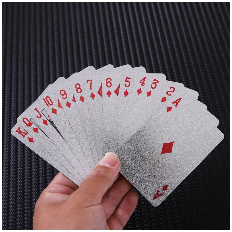 Bộ thẻ bài MẠ BẠC màu trắng chống thấm nước 54 lá khác nhau bộ tú bài tây mạ vàng