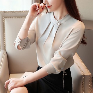 Sơ mi nữ dài tay màu trơn thanh lịch