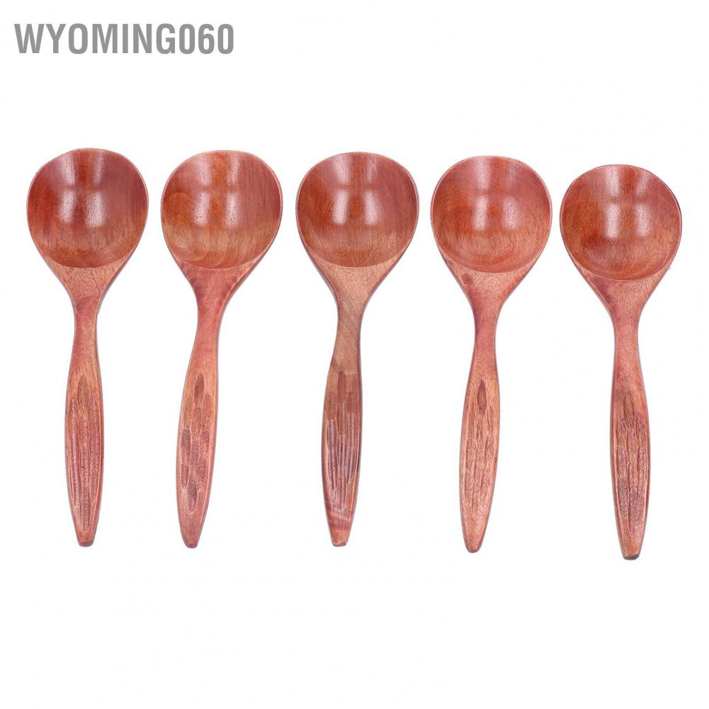 Wyoming060 5Pcs Wooden Scoop Long Handle Sugar Salt Tea Seasoning Spoon for Home Restaurant Hotel