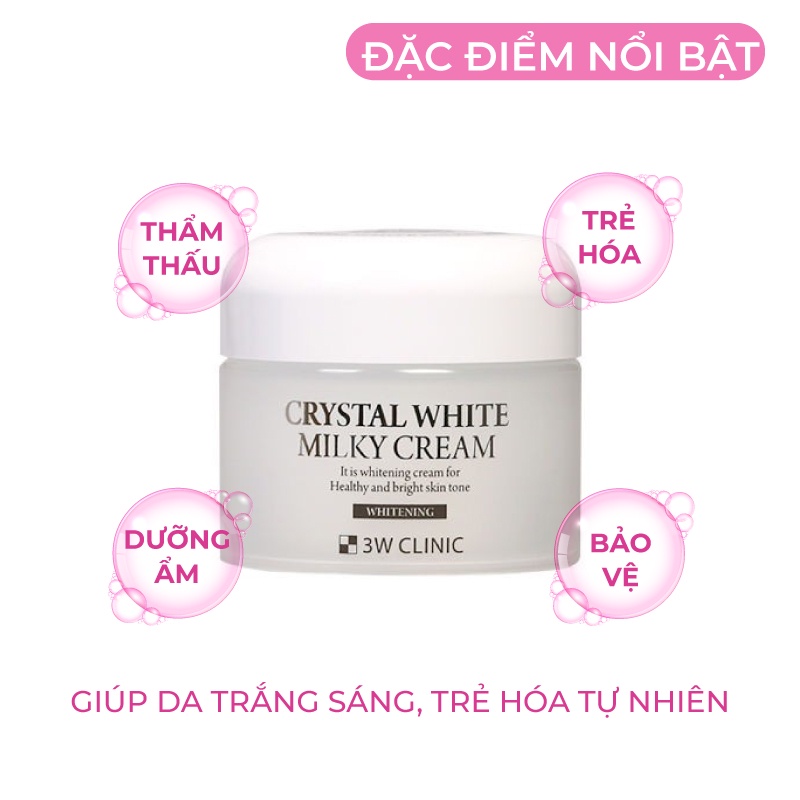 Kem dưỡng trắng da nâng tone 3W Clinic Crystal White Milky Cream Hàn Quốc 50g