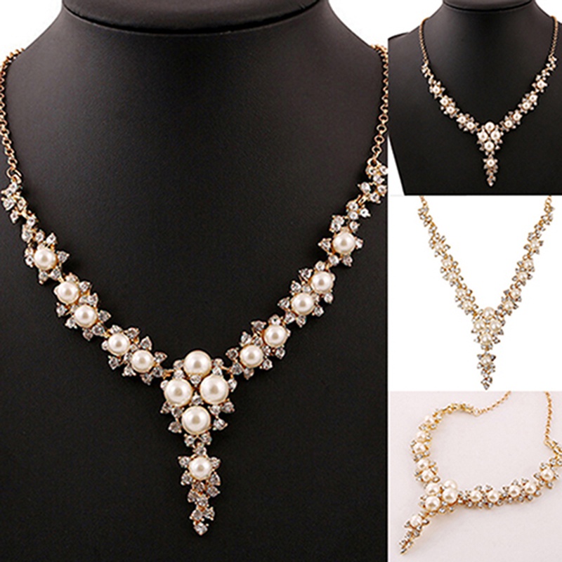 Dây chuyền hợp kim đính đá quý và ngọc trai giả nhân tạo sang trọng quý phái dành cho nữ