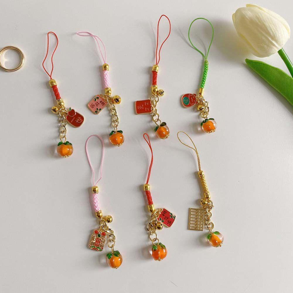 Dây Đeo Điện Thoại Di Động Bằng Kim Loại Mặt Persimmon May Mắn Có Móc Khóa May Mắn Cho Nữ