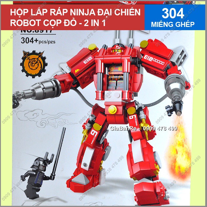 HỘP RÁP NHỰA NINJA ĐẠI CHIẾN - CỌP ĐỎ ROBOT - 2 IN 1 - MS: 9393