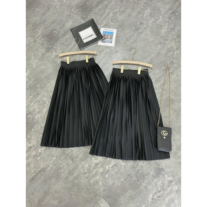 Chân váy dập li Hàn cạp chun dáng dài 70cm Basic Dễ Mix Đồ