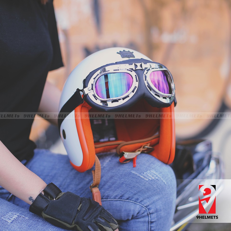 NÓN 3/4 ROYAL M20B - TRẮNG BÓNG LÓT CAM