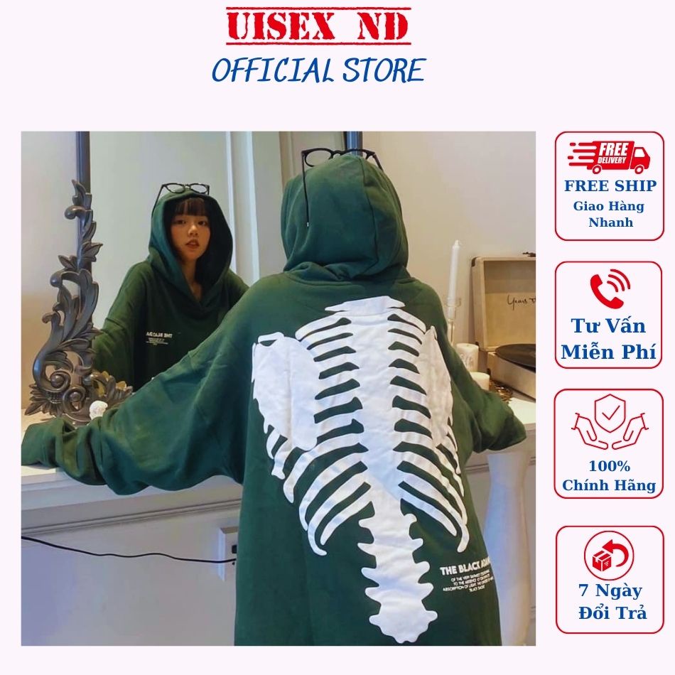 Áo Hoodie nỉ hình xương chất liệu dày dặn, form rộng nam nữ mặc đều được, chất mịn tay bồng
