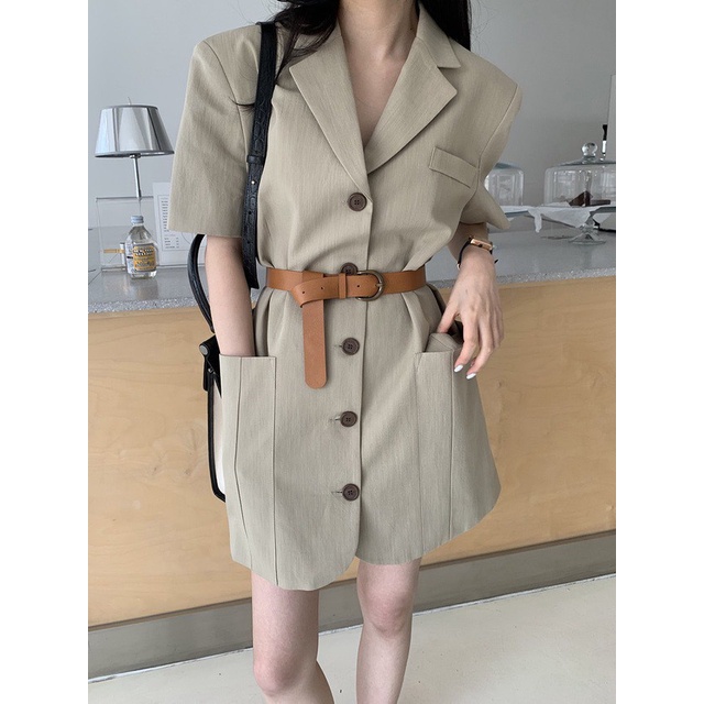 Đầm Nữ Cổ Sơ Mi Màu Cam Phong Cách Hàn Quốc