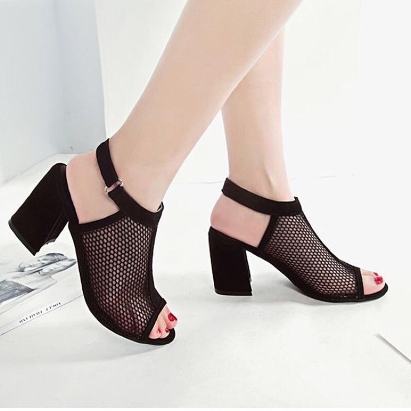 Boots lưới hở mũi thời trang đế vuông mới , B1 Oula Store