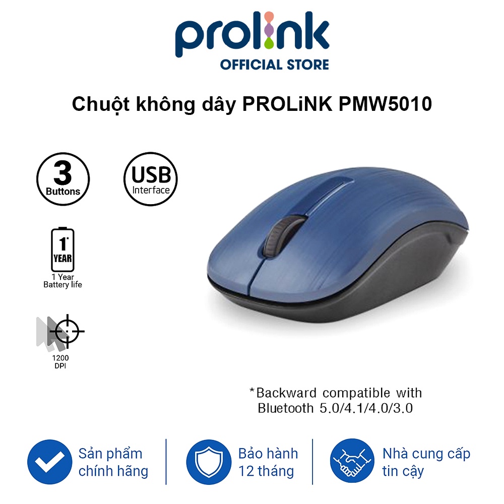 Chuột không dây PROLiNK PMW5010 kết nối tốc độ cao, tiết kiệm pin dùng cho PC, Macbook, Laptop