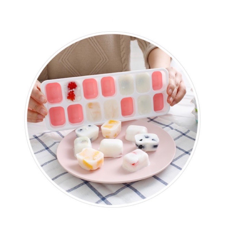 (Rẻ vô địch) BooBoo BaBy - Khay Trữ Đồ Ăn Dặm Cho Bé, Làm Đá Có Nắp Đậy - Đáy Bằng Silicon Lấy Thức Ăn Dễ Dàng