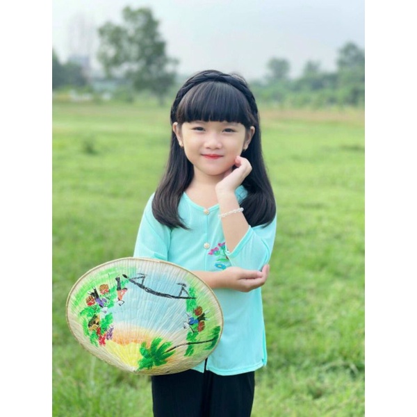 16-32kg Set Bộ Bà Ba Thun Gân Nút Giả Giá Rẻ Cho Bé Gái