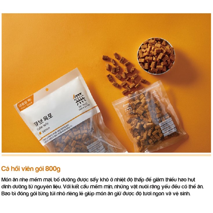 [DINH DƯỠNG CAO] BỊCH 800G BÁNH THƯỞNG CHO CHÓ DẠNG VIÊN THỊT BÒ, GÀ &amp; CÁ HỒI BOWWOW CUBE JERKY SNACK CHO CHÓ