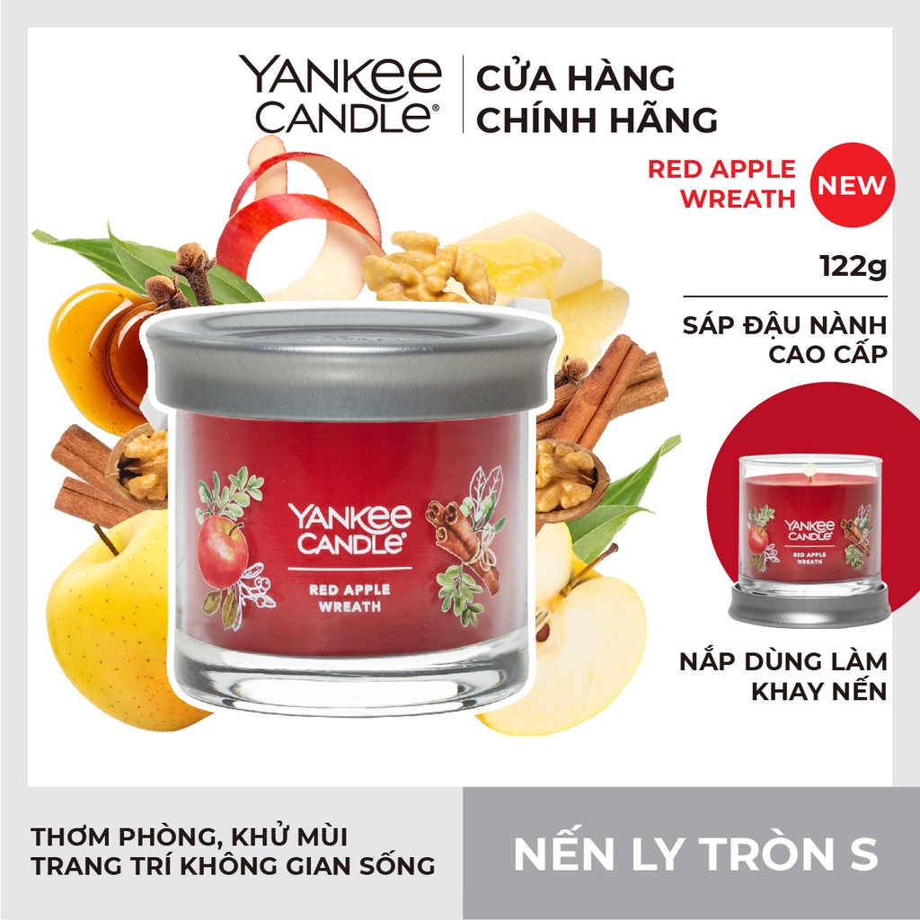 Nến ly tròn sáp đậu nành Yankee Candle size S (122g) - Red Apple Wreath