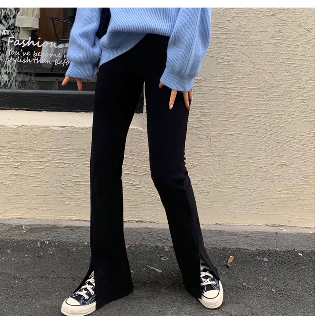 Quần Dài Ống Rộng Thiết Kế Xẻ Tà Thời Trang Xuân Thu Cá Tính Cho Nữ