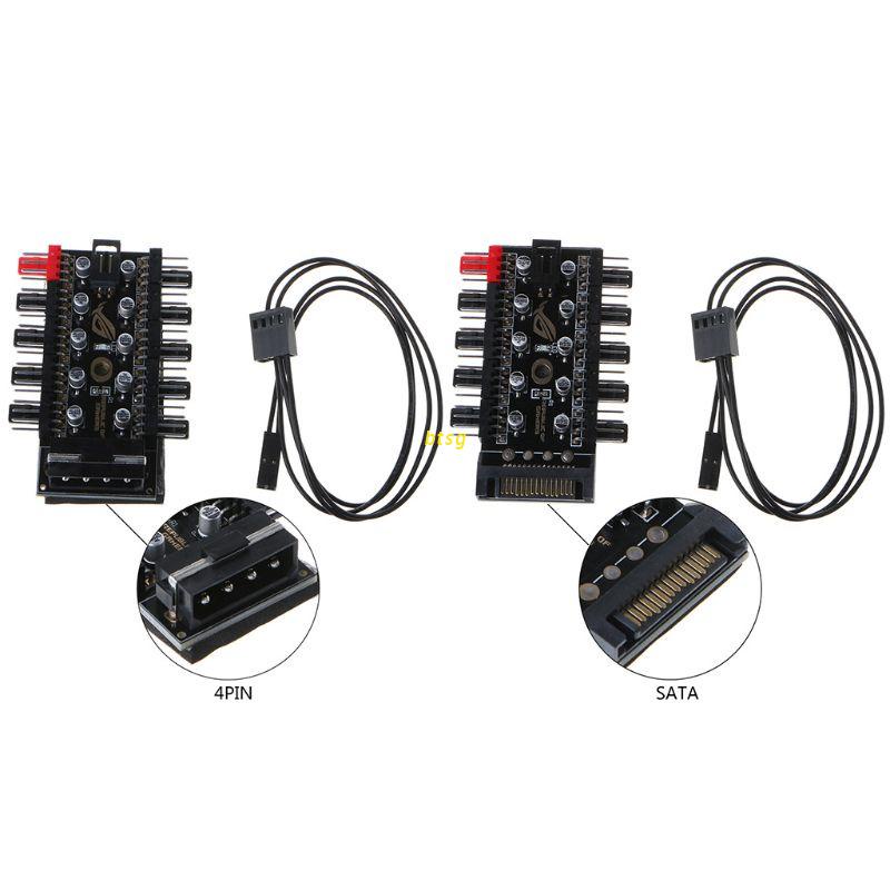Hub Chia Cổng Quạt Làm Mát Btsg 1 Sang 10 PC PWM SATA 4Pin Chất Lượng Cao Kèm Bộ Chuyển Đổi Nguồn