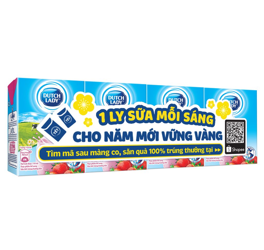 Thùng 48 Hộp Sữa Tươi Tiệt Trùng Dutch Lady Cô Gái Hà Lan Dâu (48 x 110ml)
