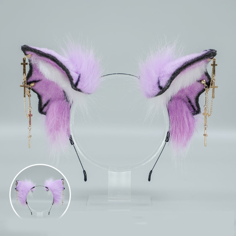 Băng Đô Cài Tóc Hình Tai Dơi Phối Lông Độc Đáo