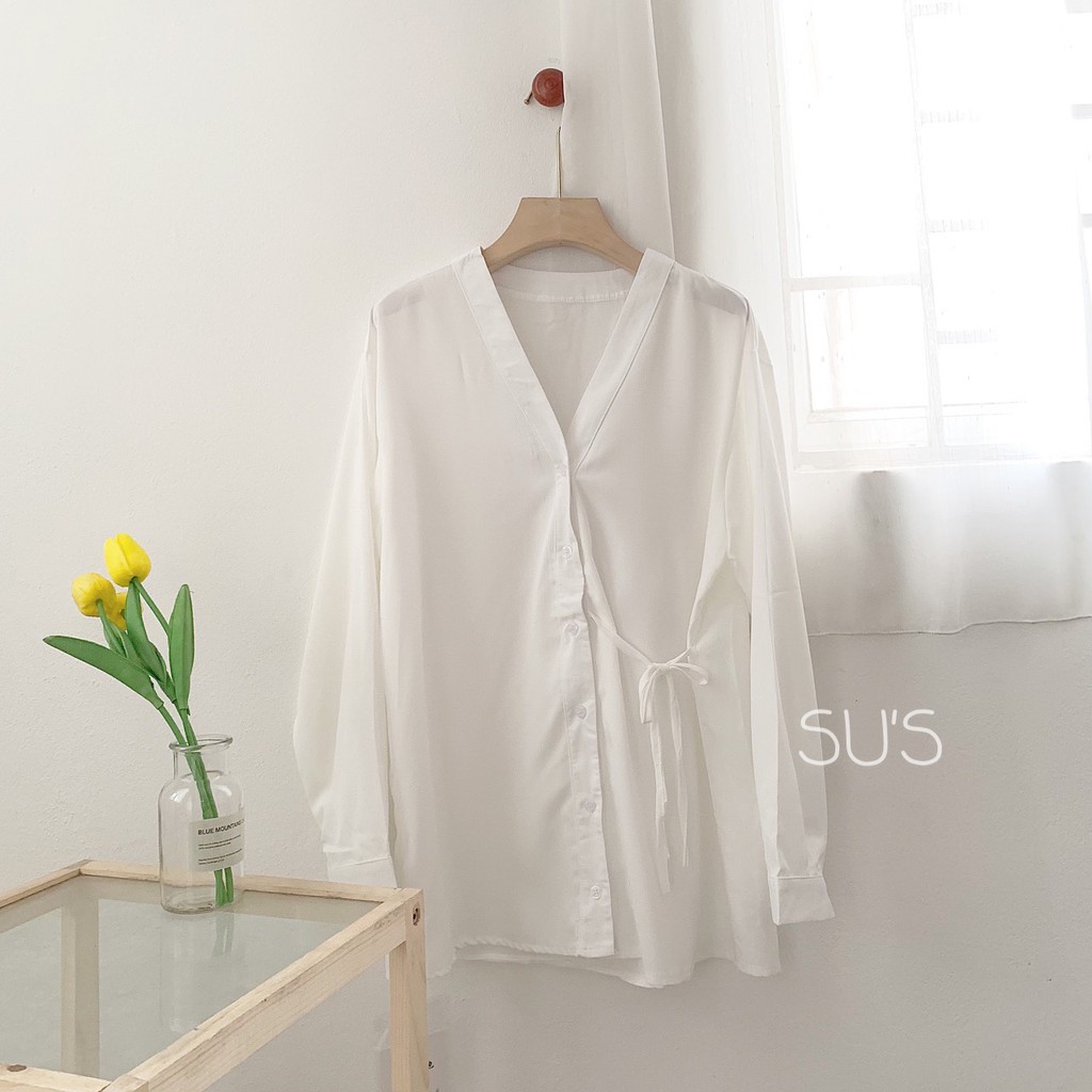 Áo sơ mi cổ tàu nơ buộc eo A1813 SUSTORE