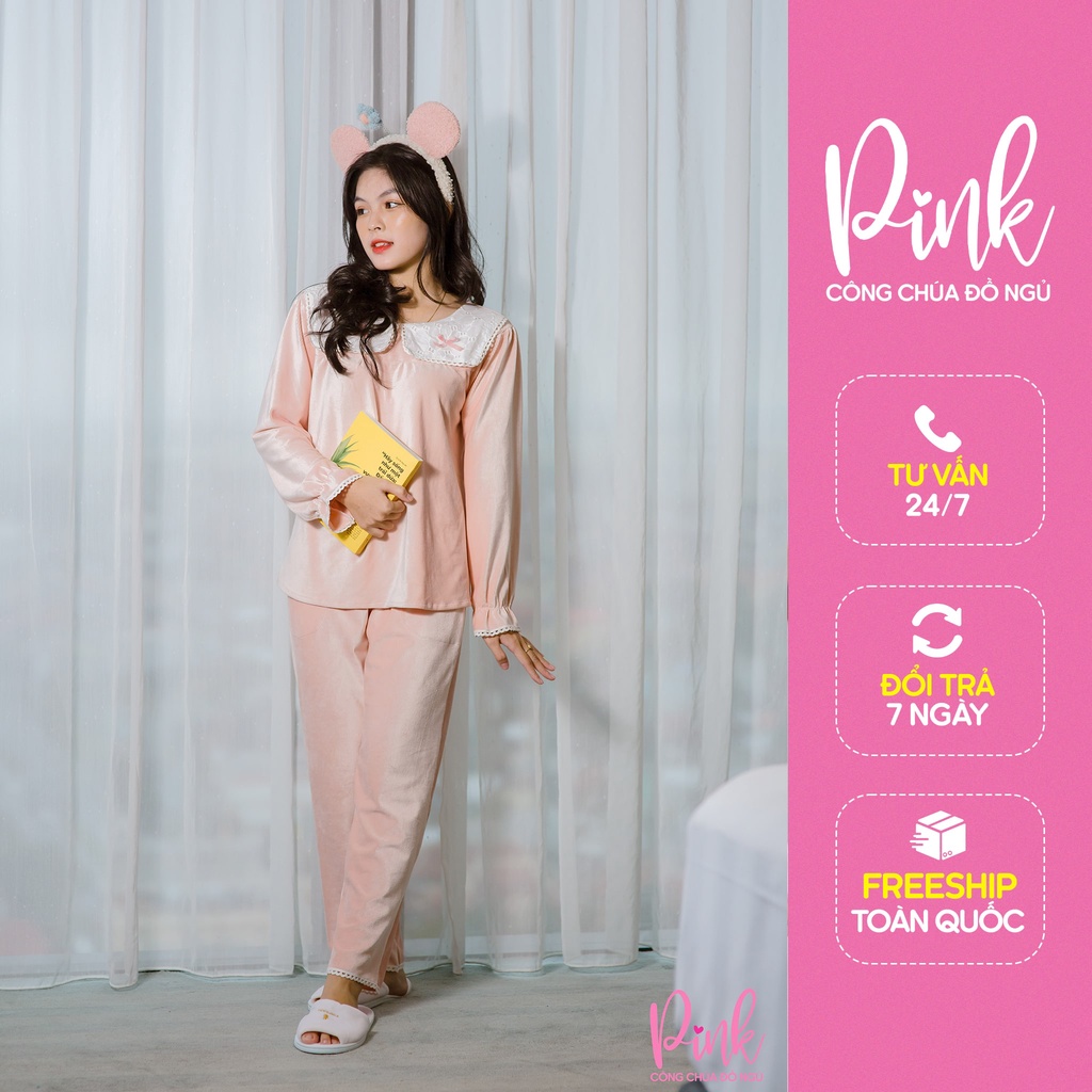 Đồ Ngủ Nữ Pijama Dài Tay Vải Len Loại 1 Giữ Nhiệt Tốt Mềm Mịn Áo Quần Mặc Nhà Phong Cách Trending Nữ Tính - Pink Store