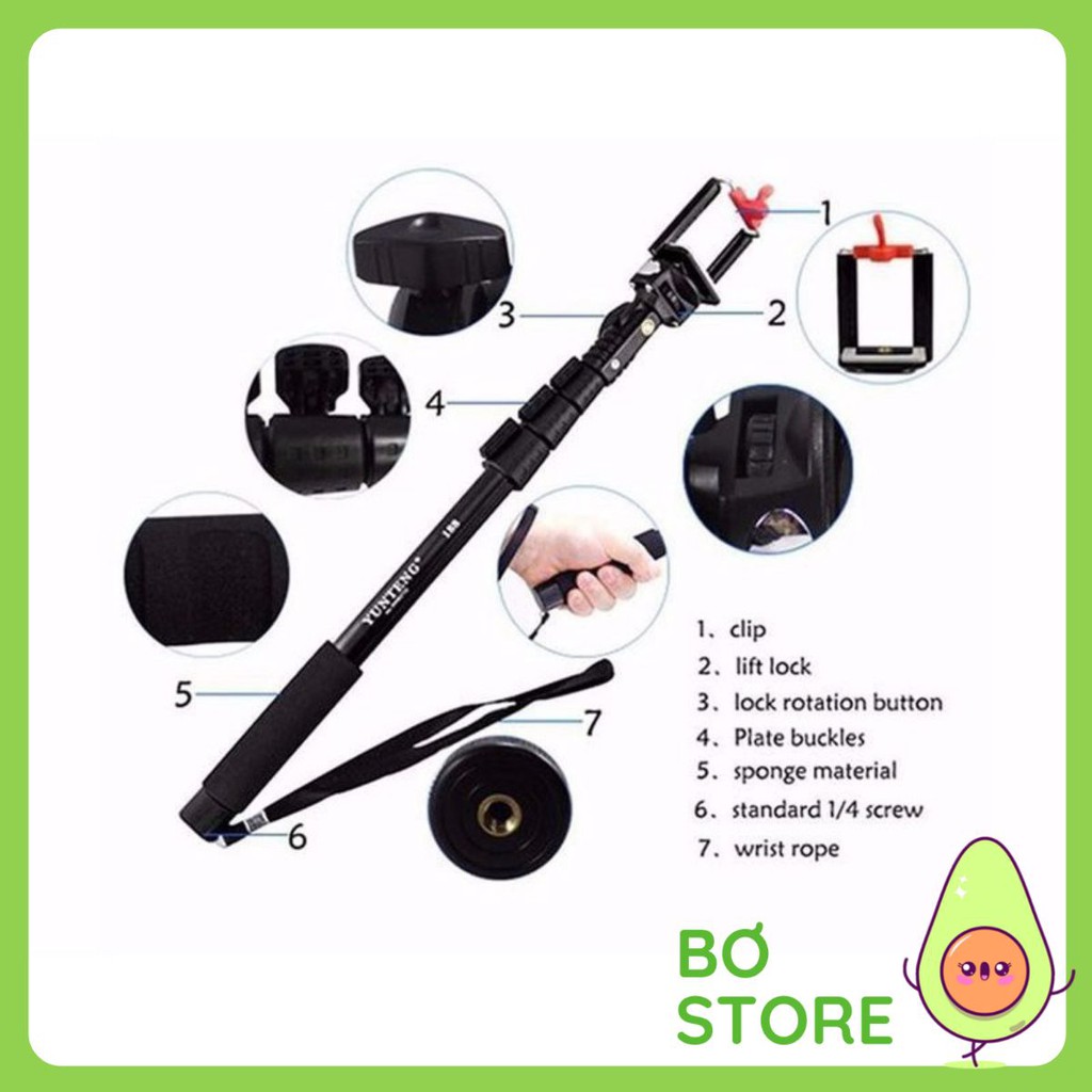 Gậy Tự Sướng bluetooth 🔴FREESHIP🔴 Khi Nhập [SELFIL] Combo Gậy Chụp Ảnh YUNFENG 1288 + Nút Bluetooth + Đầu kẹp cao cấp
