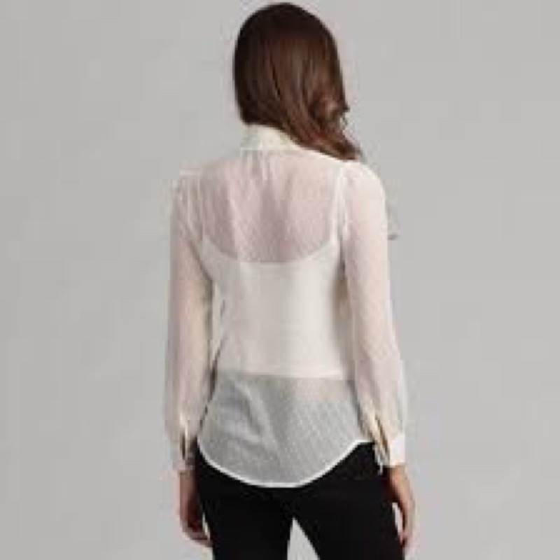 Áo Sơ Mi Voan Kính Xốp Jessica Simpson Nơ Cổ Tay Dài Mangsette Caro Ngũ Sắc