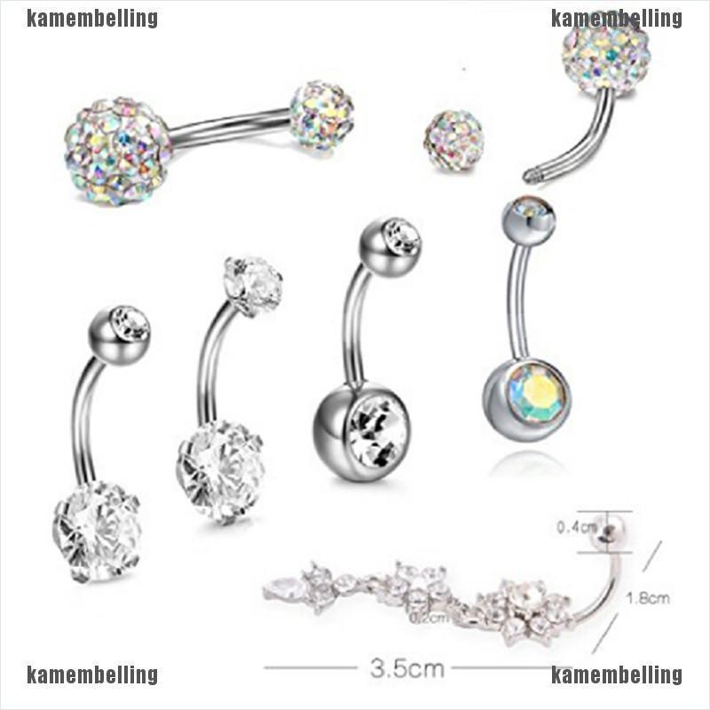 Set 7 Khuyên Rốn Thép Không Gỉ Đính Đá Pha Lê