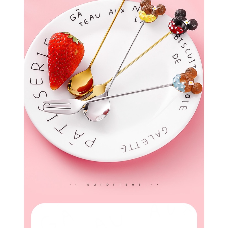 Bộ Muỗng Nĩa Ăn Tráng Miệng Hình Chuột Mickey Hoạt Hình Dễ Thương Cho Bé