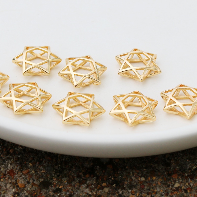 Mặt Dây Chuyền Hình Ngôi Sao Sáu Cánh Bằng Đồng 14k 16mm diy