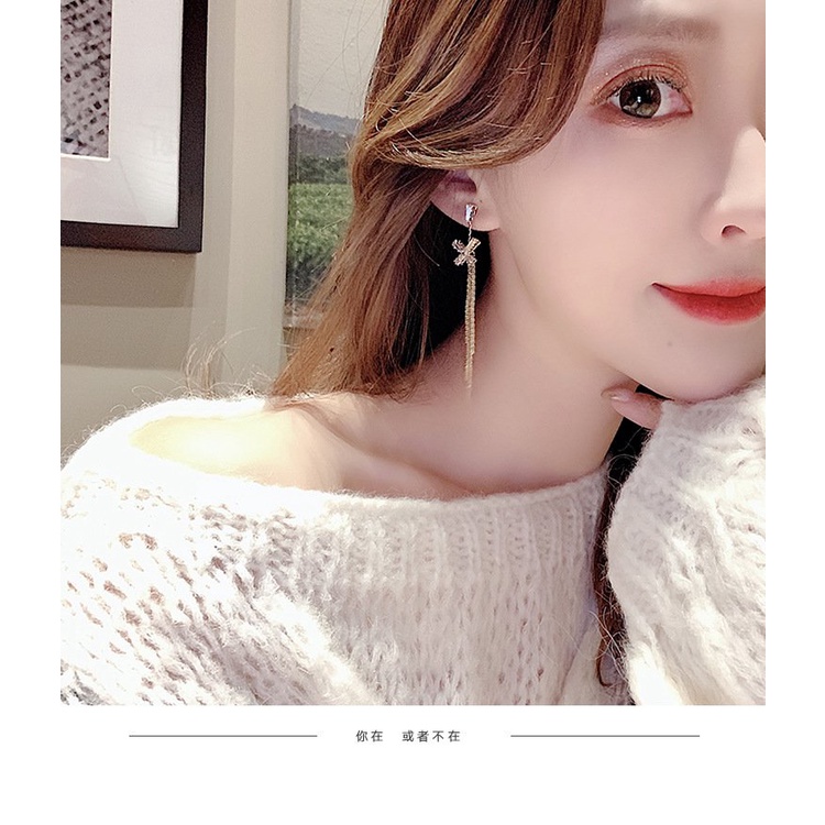 Khuyên Tai Dáng Dài Mạ Bạc 925 Hình Bướm Phối Tua Rua Cao Cấp Thời Trang Dành Cho Nữ