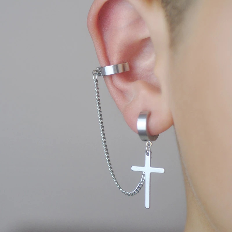 Khuyên Tai Dạng Kẹp Giả Xương Chéo Bằng Hợp Kim Kẽm Không Cần Xỏ Lỗ Phong Cách Gothic Thời Trang Cho Nam Và Nữ